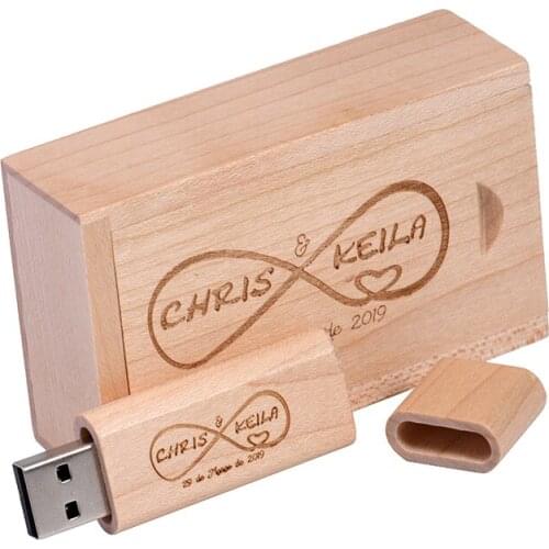 New Gift POWERONE USB Flash Drives (1 PCS Free Custom LOGO) Wooden Pen Maple Wood Box 04GB 08GB 16GB 32GB 64GB Memory Stick