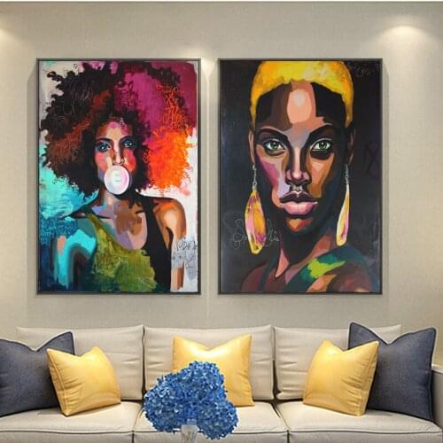 African Women Graffiti Nordic Decorative Canvas Painting Wall Posters Artistic Picture For Living Room Decoration Wall Decor