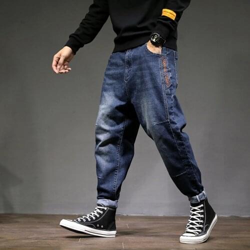 Four Seasons Large Size 28-42 High Quality Harem Jeans Men Denim Hip Hop Ankle-length Pants Loose Baggy Jogger Jeans Trousers
