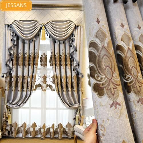 High-end European Embroidered Thickened Blackout Curtains for Bedroom and Living Room Valance Customization Finished Product