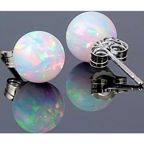 2021 Fashion Ladies Ear rings Round Faux Fire Opal Ear Stud Earrings Piercing Jewelry Gift Push-back Stud Earrings For Women