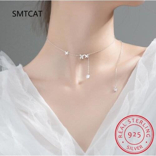 925 Sterling Silver Butterfly Tassel Necklace for Women Fairy Style Clavicle Chain Choker Necklace Jewelry Party