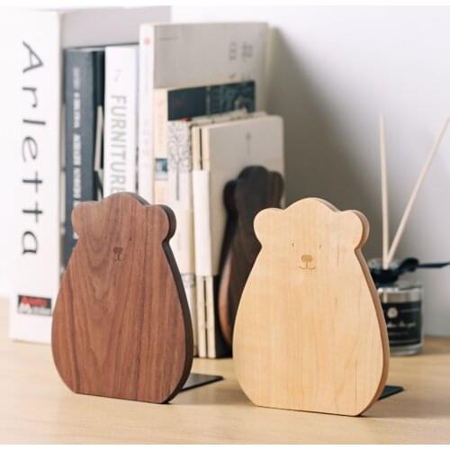 1 Pc Walnut Wood Bear Bookends Wooden Book Stand Holder Desktop Organizer Office Home Book Ends Book Rack Shelf 15*12*10.7cm