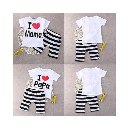 2PCS Newborn Infant Twins Baby Boy Girls T-shirt+Pants Outfits Pajamas Suit