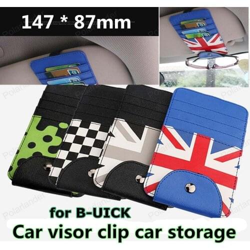 2016 Car Sun Visor Glass Card Case Storage Holder Clip For B-UICK Artificial Leather Bag Car Interior Organizer