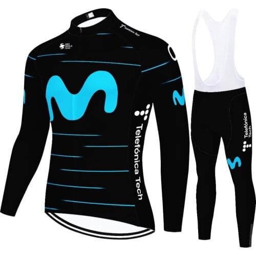 2020 Winter movistar cycling Jersey suit Bike Mountain Tops Wear long pants Breathable cycling pants Maillot Ropa Ciclismo
