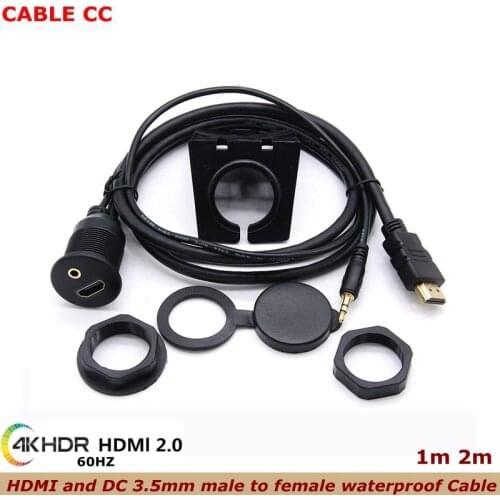 4K HDMI and DC 3.5mm male to female embedded instrument panel waterproof installation cable, suitable for ships and automobiles