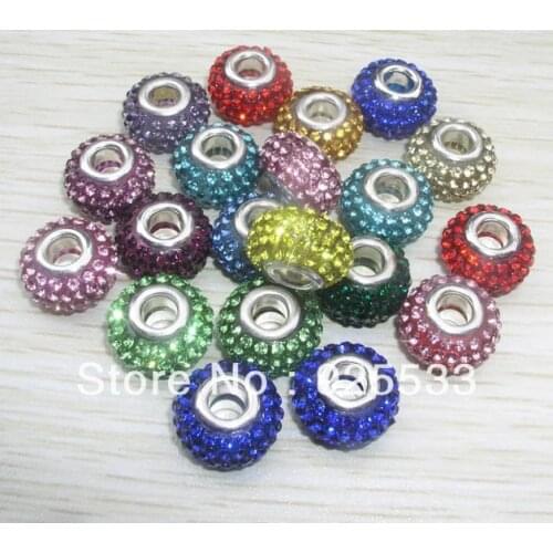 Free Shipping 10PCS 9x14mm Crystal Rhinestone Silver Plated Core Big Hole Loose Beads European Bracelet Charms jewelry DIY