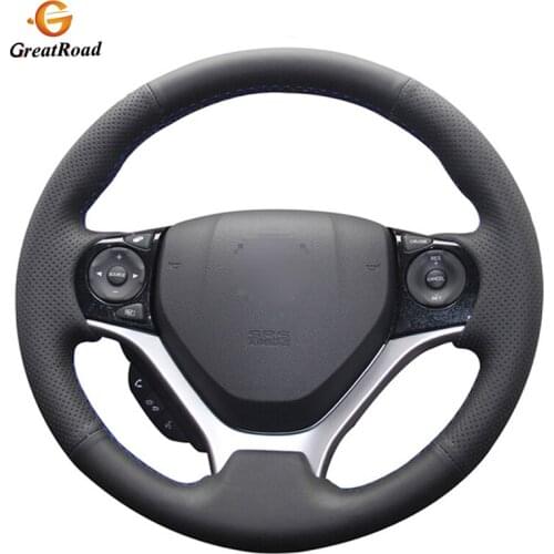 Black Genuine leather Car Steering Wheel Cover for Honda Civic Civic 9 2012-2015