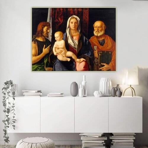 Citon Giovanni Bellini《Madonna and child with saint john the baptist and saint peter》Canvas Art Oil Painting Home Decoration