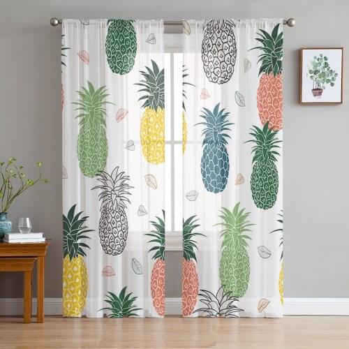 Color Cartoon Pineapple Sheer Curtains for Living Room Bedroom Kitchen Tulle for Windows Voile Drapes Home Decoration