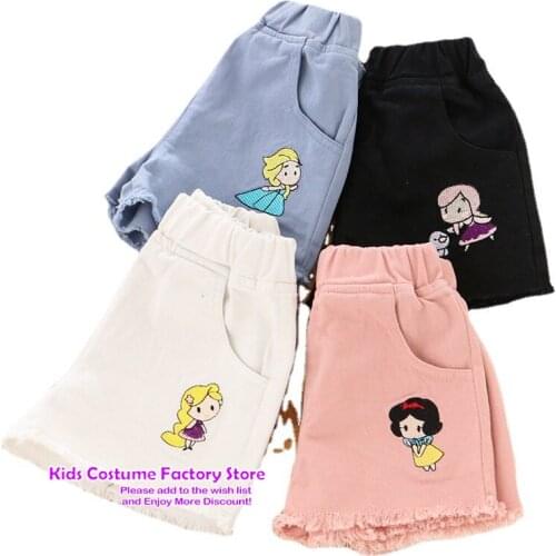 2021 Summer Kids Cartoon Princess Embroidery Short Denim Trousers For Girls Fashion Short Pants Jeans Children Girls Clothing