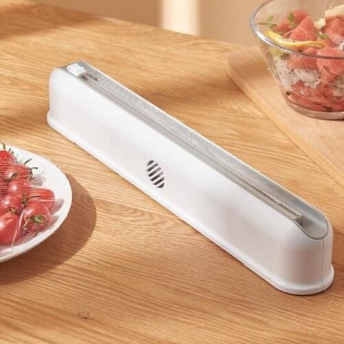 Sucker Food Wrap Dispenser Cutter Foil Cling Film Wrap Dispenser Plastic Two-way Slide Knife Cutter With 12 Micro Sucker Househo