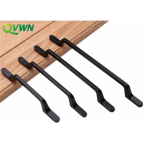 QVWN European Solid alloy black handle Simple long handles door knobs for cupboard Drawer Pulls Furniture Cabinet Hardware