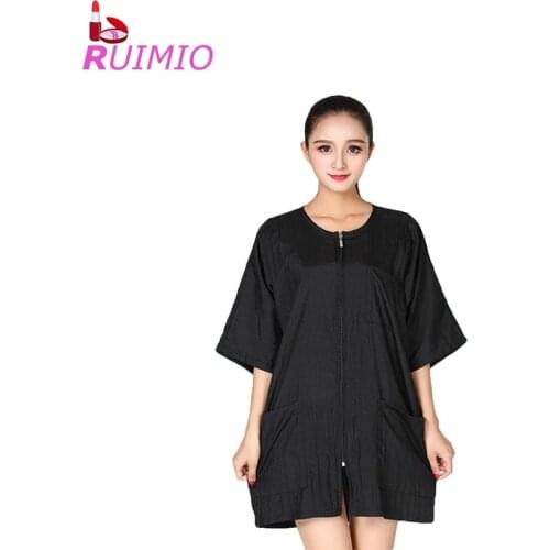 1pc Short Sleeve Barbers Aprons Professional Zipper Salon Hair Stylist Apron With Pockets Waterproof Hairdresser Cape Black