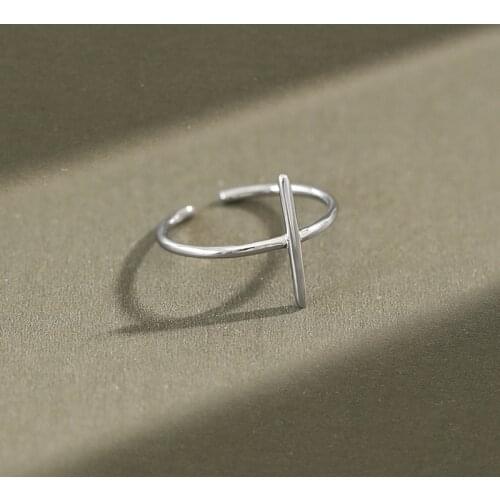 YPAY Simple Cross Shape Open Rings for Women Pure 925 Sterling Silver Finger Adjustable Ring Fine Accessories Jewelry YMR071