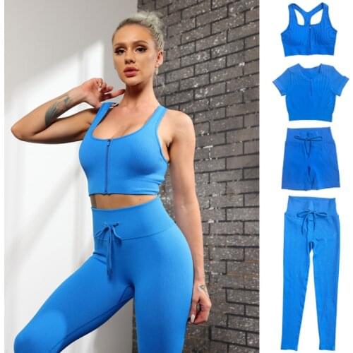 ATHVOTAR 2/4 Pieces Yoga Sets Women Sportswear Gym Seamless Legging Fitness Sport Bra Crop Top Workout Clothes For Women