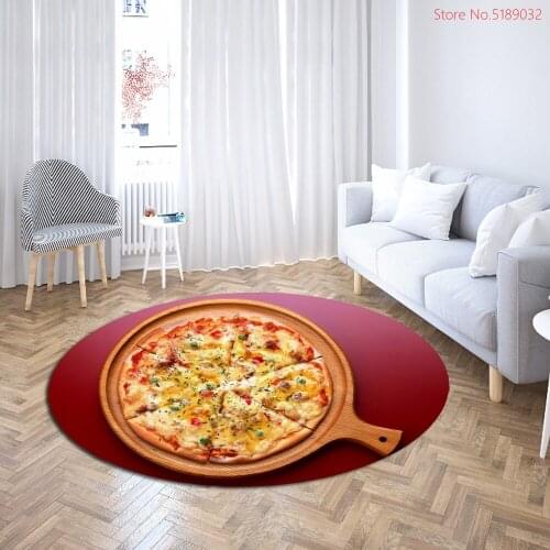 Round Rugs Food Pizza Hamburger Print Circle Area Rugs Table Office Hallway Bathroom Mats Kids Playing Mat Girls Yoga Mats