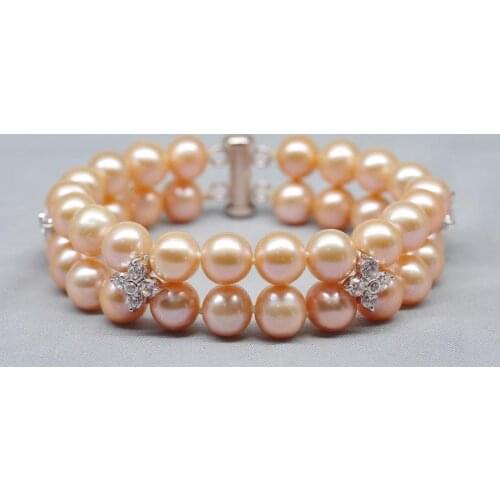 2 strand 8-9mm south sea round gold pearl bracelet 7.5-8"