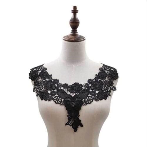 2Pcs Lace Collar Black White Vintage Guipure Lace Appliqued Patch Sewn On Dressmaking