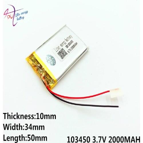 Liter Energy Battery 3.7v Lithium Polymer Battery 103450 2000mah Speaker Mp3 Gps Navigator Small Pudding Bag Mail