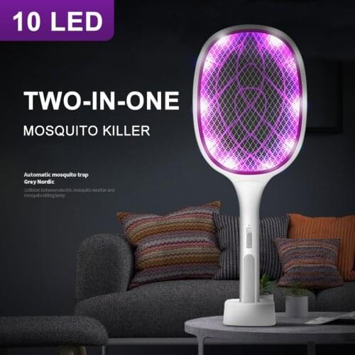 Two-in-One 10 LED Mosquito Trap Killer Lamp 3000V Electric Bug Zapper USB Rechargeable Summer Fly Swatter Trap Flies Insect