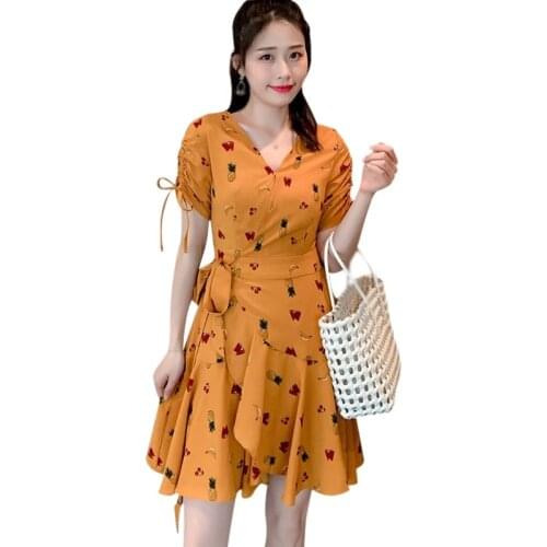 DAXIN French Style Holiday Floral Mini Dresses Summer V-neck Short-sleeved Beach Vestidos Femme vestido de mujer