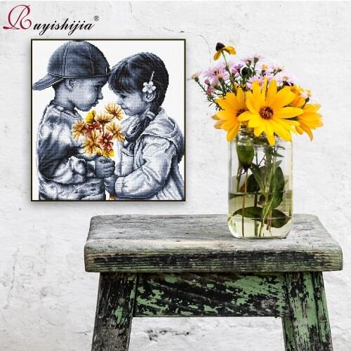 RUYISHIJIA cross stitch kit needlework embroidery paintings with printed pattern Set for embroidery stitch Bouquet girlfriend