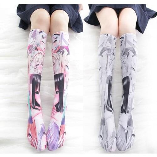 Lolita Over-knee Socks Anime RE: Zero Starting Life Ram Rem Cosplay Costume Cartoon Printed Gothic Style Velvet Long Socks