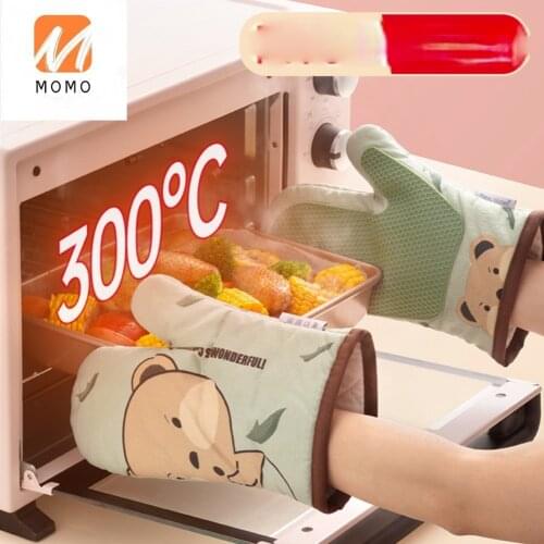 Scald Heat Insulation Gloves Oven Microwave Oven Gloves High Temperature Resistant Thickened Baking Heat-Proof Five Fingers