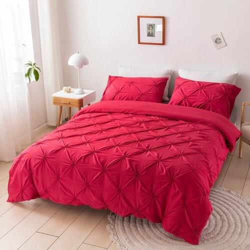 Nordic Solid Bed Bedding Linens Pinch Pleated Duvet Cover Set Bedclothes Quilt Cover Queen King Size(1 Duvet Cover&2 Pillowcase)