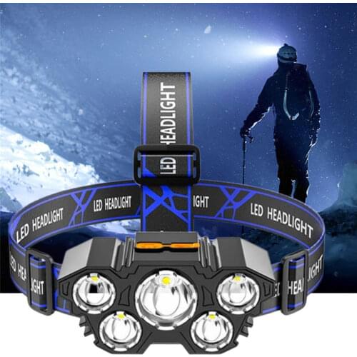 Drop Shipping 5LED With Built-in 18650 Battery USB Rechargeable Portable Flashlight Lantern Headlamp Outdoor Camping Headlight