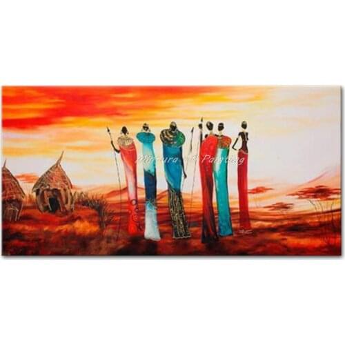 Hand Painted Colorful Rural Tribes Modern Abstract Landscape Oil Painting On Canvas Wall Art Pictures For Living Room Home Decor