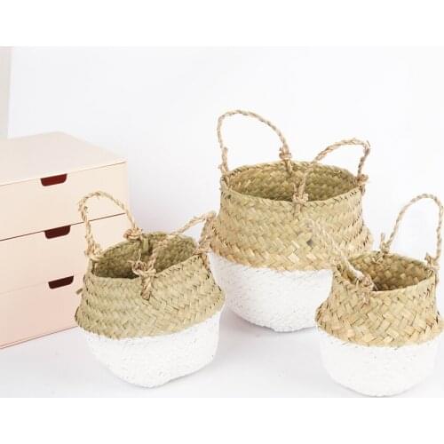 Garden Flower Pot Rattan Woven Seagrass Storage Basket Foldable Wicker Laundry Basket Plant Flower Pot Toy Organizer Home Decor