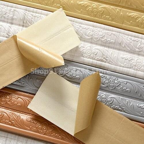 3D Embossed Self-adhesive Foam Baseboard Wall Sticker Waistline Floor Corner Line Skirting Board Stickers Waterproof