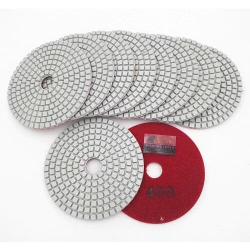 SHDIATOOL 10pcs 4"/100mm Grit 400 Professional White Diamond Wet Polishing Pads Resin Bond Sanding Discs Stone Polishing Disc