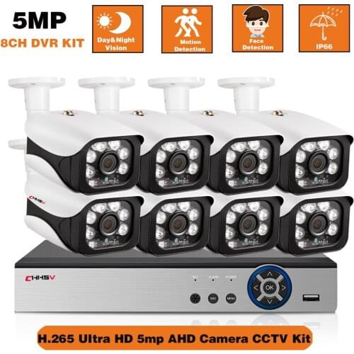 8CH CCTV DVR Security Camera System 5MP Outdoor Waterproof IR Night Vision Bullet AHD Camera Video Surveillance System Kit H.265