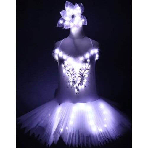 Luminous Ballet Swan Lake LED TuTu Veil Costume Adult LED Ballet Skirt Puff White Classic LED Ballet Skirt Dress