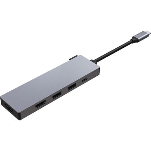 USB C Hub 5-In-1 USB C Multiport Adapter with 2 USB2.0 1 USB-C PD3.0 Charging 2 4K@30Hz HDMI-Compatible Docking Station