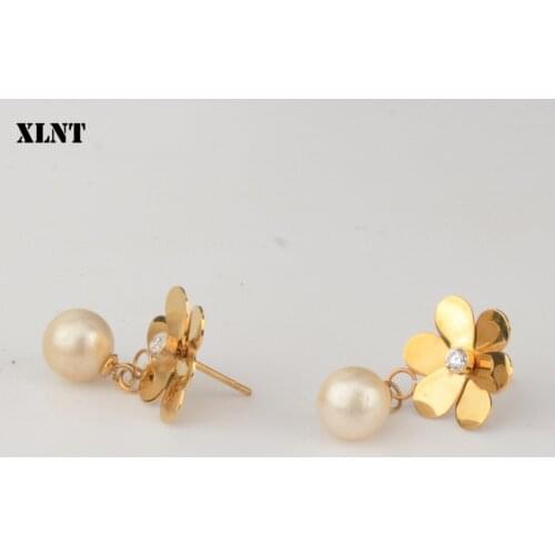 XLNT Flower Pearl Beads Statement Bridal Earring Party Stailess Steel Dangle Drop Earrings Gift