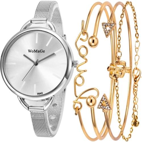 Ladies Luxury Watches Women Fashion Casual Simple Gold Silver Steel Wristwatch with 4 Bracelet Color Gift Saats Relogio Feminino