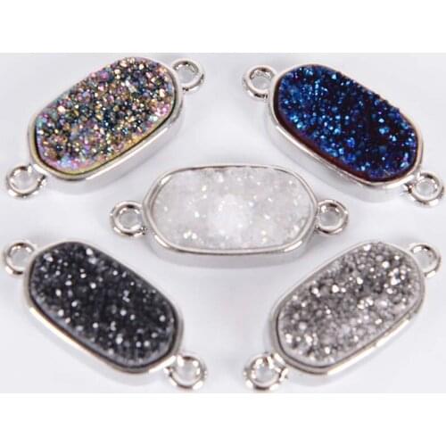 Druzy Crystal Charm Oval Beads Natural Drusy Quartz Stone Pendant Drop Earring for Women Silver Gold Color Connectors J025