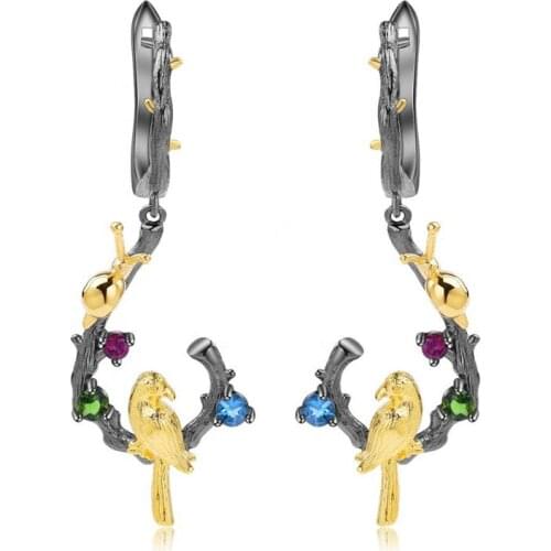 Punk Female Round Crystal Stone Earrings Classic Black Gold Long Wedding Earrings For Women Goth Snail Bird Dangle Earrings