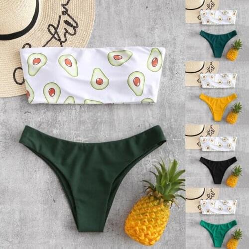 #H30 Avocado Print Tube up Swimwear Women Two Pieces Bikinis 2020 Mujer Push Up Bikini Set Swimsuit Beachwear Bathing Suit