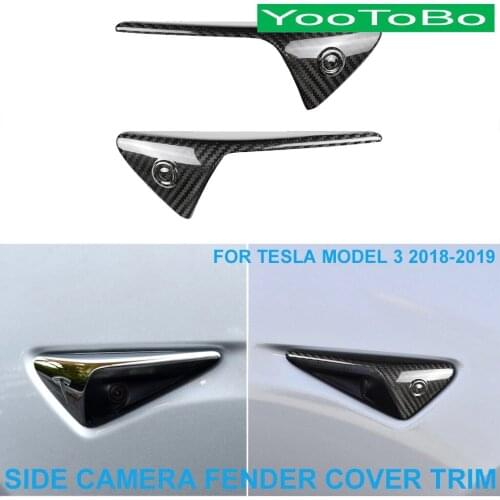 Car Styling Real Carbon Fiber Side Camera Protective Cover Fender Trim Sticker For Tesla MODEL3 2018-2019 2PCS