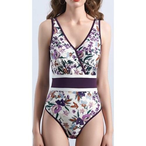 2021 new Sexy womens swimming suit retro print one piece swimwear female bodysuit V Neck push up Swim Beach Wear Brazilian