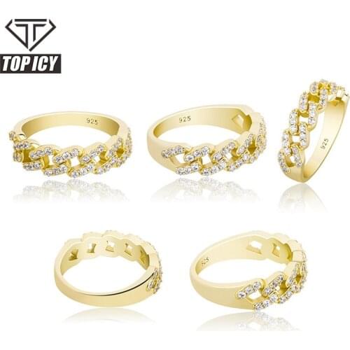 2021 Brand New Cuban Style Jewellery set 6 Times 14k Gold Plated 925 Silver Ring AAA+ Cubic Zircon Prong Setting Rings Jewelry