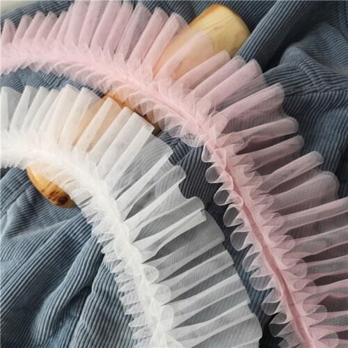 3meters Pink Soft Ruffles Lace Trimming For Baby Dress White Pink Pleated Mesh Lace Trim Diy Skirt Lace Fabric