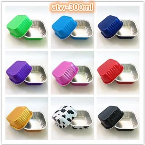 50pcs Net red 300ml square aluminum foil food salad packaigng box kitchen accessories party diy cake dessert pastry cup with lid