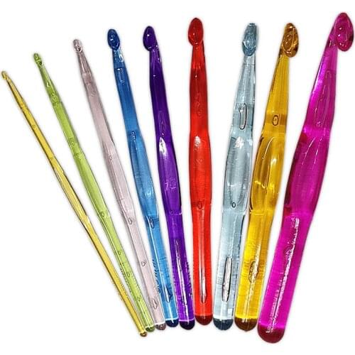 Free Shipping Colorful Acrylic Crochet Hooks 9pcs a set size 3.0-12.0mm crafts crochet for DIY knitting/needlework